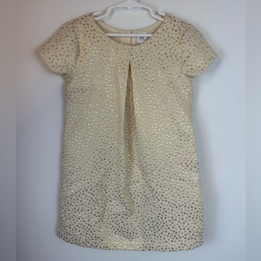 GAP Girls Cream & Gold Metallic Jacquard Dress | Size Small (6/7)
